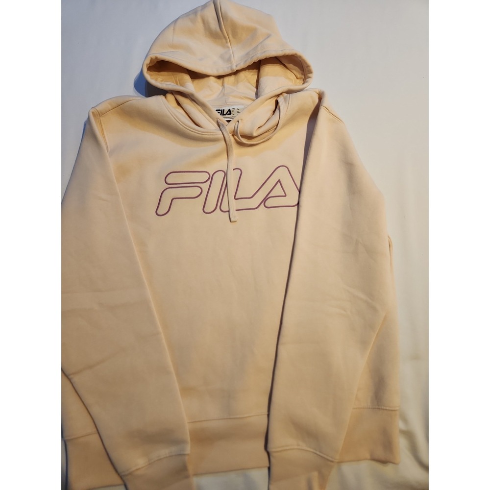 Fila Heritage Fleece Hoodie Peach Cream Purple Logo Sweatshirt Womens Large